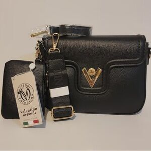 Valentino Orlandi Black Crossbody Bag with Gold Accents